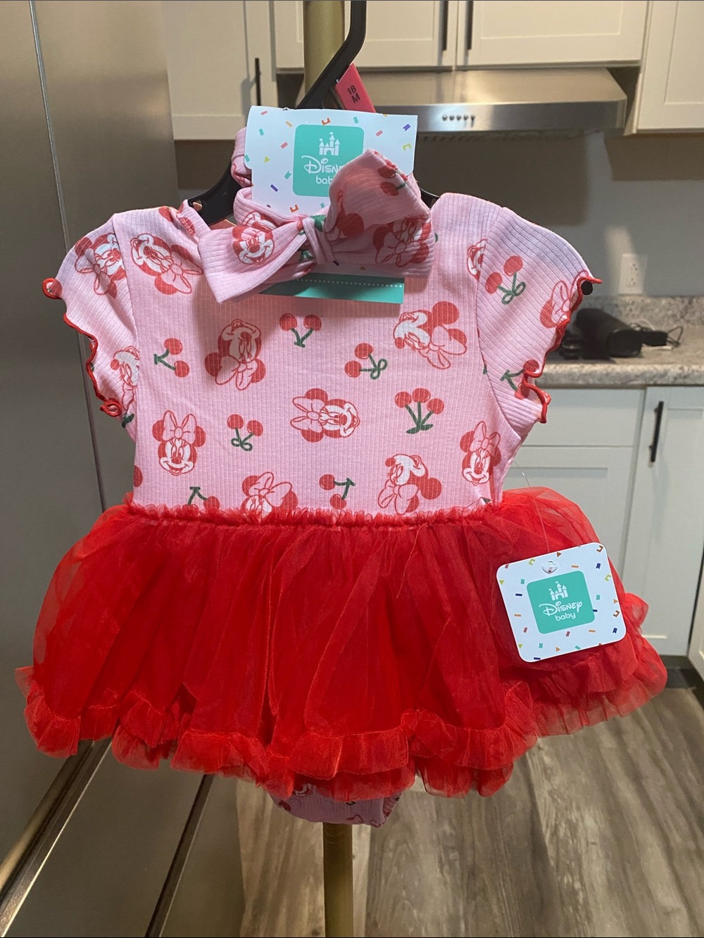 Disney Pink and Red Minnie Mouse Tulle Dress with Bow Headband 18 months NWT